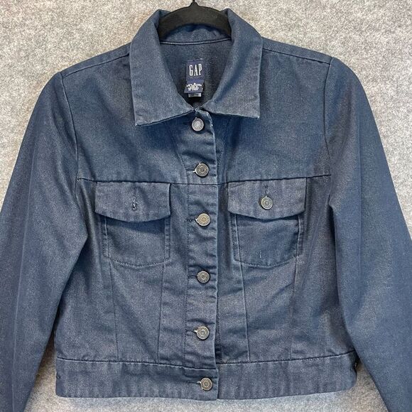 GAP Jean Jacket Women's Small Indigo Denim Cotton Button Front Dark Wash Blue - Picture 2 of 14